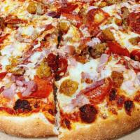 Meat Lover'S Pizza · Pepperoni, salami, italian sausage, canadian bacon, meatball and mozzarella cheese.
