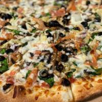 Vegetarian Pizza · Fresh tomatoes, artichokes, olives, spinach, onions, mushrooms and bell pepper.