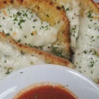 Garlic Bread · Vegetarian. 3 pieces. Garlic bread with one side of marinara sauce. Add cheese for an additi...