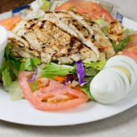 Chicken Salad · Served with green salad chicken breast carrot cucumber tomato and boiled egg.