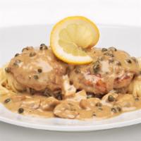Chicken Picata · All natural chicken breast sauteed in homemade lemon, butter, caper and mushroom cream sauce...