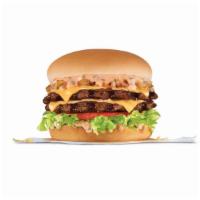 California Classic Double Cheeseburger · Two char-broiled all-beef patties, American cheese, grilled onions, classic sauce, lettuce, ...