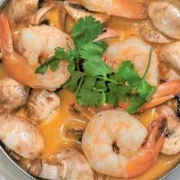 Tom Kha Shrimp Soup · Thai soup with coconut milk, galanga, lemongrass, shrimp and mushrooms. Spicy.