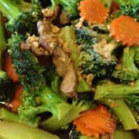 Broccoli · Choice of meat stir fried with C broccoli and carrot sauteed in our house brown sauce.