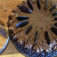 Wipeout Chocolate Cake · Three layers chocolate cake, chocolate mousse, chocolate chips, and chocolate topper.