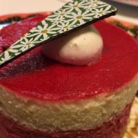 Red Berry Mascarpone (Gluten Free) · GF Vanilla cake, raspberry and mascarpone mousse.