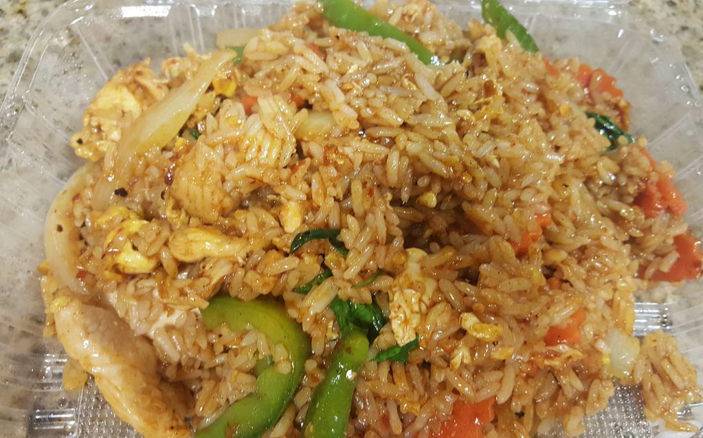 Spicy Fried Rice · Hot. Basil, bell pepper, carrot, onion and egg.