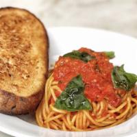 Spaghetti Arrabiata · garlic bread. colonna olive oil (vegan)