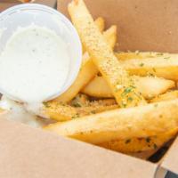 Truffle Fries · Dairy-free, gluten-free, nut allergy, soy-free, vegan. Truffle Oil, French Fries, Garlic, Pa...