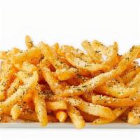 Seasoned Fries · French fries topped with a garlic seasoning, parmesan cheese, and parsley flakes. 430 - 860 ...