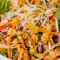 Thai Noodle Salad · Gochujang marinade rotisserie chicken, napa cabbage, rice noodles, cilantro, cucumber, carro...
