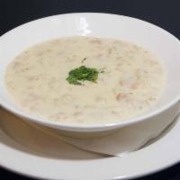Clam Chowder · Baby clams, potatoes, and celery in a creamy clam sauce served New England style.