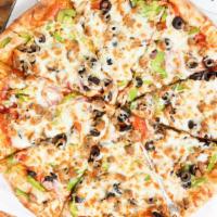 Supreme Pizza  · Pizza sauce, mozzarella cheese, pepperoni, sausage, mushroom, black olive, onion and bell pe...