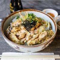 Oyako Donburi · Chicken, egg and onion are simmered together in a dashi and soy sauce-based broth then serve...