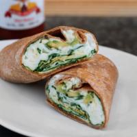 Egg White & Spinach Wrap · Egg whites, spinach, feta cheese and avocado in a whole wheat tortilla.