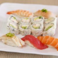 Dinner Sushi Combination · What’s good. Served with sushi seven pieces (tuna, salmon, shrimp, albacore, yellowtail, whi...