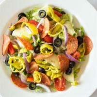 Italian Salad · Pepperoni, pepperoncini, lettuce, tomatoes, cucumbers, onions, black olives, parmesan cheese...