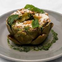 Grilled Artichoke · artichoke aioli, mint, crispy breadcrumb, parmesan