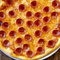 Pepperoni Pizza · Ezzo pepperoni with low-moisture mozzarella, our signature tomato sauce.