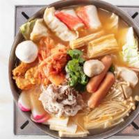 Kimchee Hot Soup · Taiwanese cabbage, kimchi, dumpling, vermicelli, pork slices, sausage, enoki mushroom, fishc...