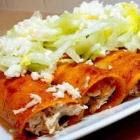 Enchiladas · price per each  chicken enchilada, lettuce, cheese, salsa.
precio individual por una enchila...