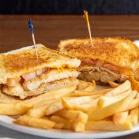 Chicken Melt · Grilled chicken breast, bacon, tomato, cheddar cheese, on sourdough bread