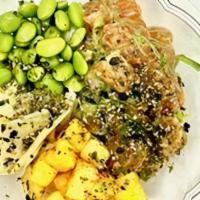 Tropical Salmon Bowl · Sushi Rice, Miso Salmon, Pickled Pineapple, Edamame, Furikake and Pickled Ginger