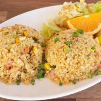 Shrimp Fried Rice  · Baby shrimp with vegetable fried rice serve with house salad and miso soup
