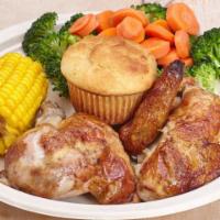 Half Chicken Combo · Served with two regular-size sides and one tortilla or cornbread. Add an additional charge f...