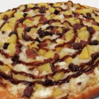 Bedrock Bbq Chicken Pizza (Medium 12') · Eight slices. BBQ sauce, mozzarella cheese, grilled garlic chicken, onion, bacon, pineapple.