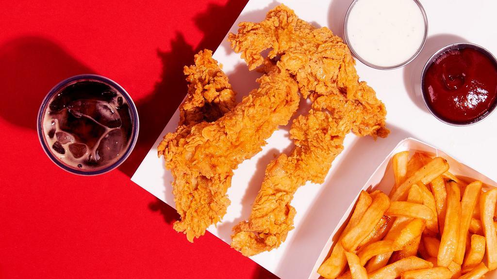 The Jake · 4 crispy fried chicken tenders with a choice of side.