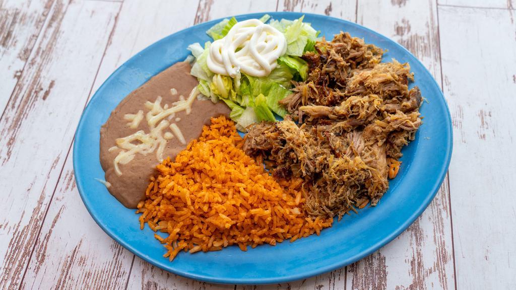Carnitas Plate · Served with tortillas.