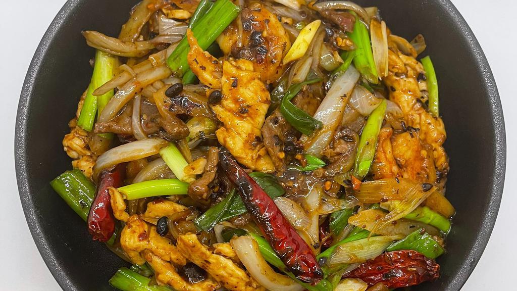 Mongolian San Yan · Stir freid chicken, beef, shrimp, onion, green onion in dry sweet & spicy Hoisin sauce.