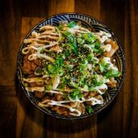 Chicken Mayo Bowl · A bowl of rice topped with Honey Garlic Chicken, mayo, green onion and sesame seed