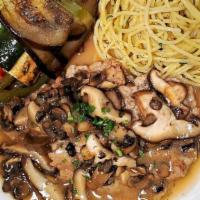 Scaloppine Al Marsala · Pan-seared, milk-fed scaloppine of veal sauteed with mushrooms and Marsala wine.  Served wit...