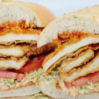 Spicy Fried Chicken · Chicken breast, lettuce, tomato and spicy mayo, Sriracha sauce and fried jalapeños.