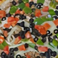 Press Level Pizza (Vegetarian) · Black olive, mushroom, onions, green pepper, and tomato.