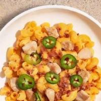 Chicken Bacon Mac · Premium chicken, bacon, and jalapenos cooked in a blend of creamy mac and cheese.