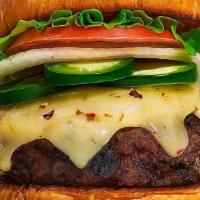 Jalapeno Burger · American beef patty cooked medium rare and topped with melted pepper jack cheese, jalapenos,...
