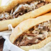 Philly Steak Sub · Beef steak, mushrooms, green peppers, onions, seasonings with mayonnaise and cheese.