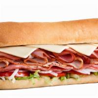 Torpedo Sub · Mortadella, salami, ham, pepperoni, provolone cheese, Italian dressing, lettuce, tomato and ...