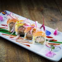 Tr15 Albacore Tataki Roll 4Pcs · In: Shrimp Tempura, Crabmeat, Cucumber,, Out: Albacore, Avocado, Onion