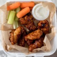 Honey Bbq Chicken Wings · Served with carrot,celery and ranch sauce