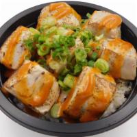 Seared Bbq Albacore Poke · Spicy - Seared albacore poke cube on the outside and raw on the inside with our special bbq ...
