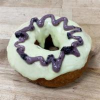 Blueberry Meyer Lemon · Blueberry cake donut topped with Meyer lemon glaze.