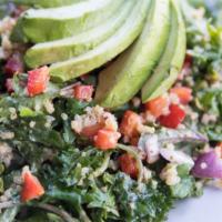 Kale & Quinoa Salad · Kale, Quinoa, Avocado, Red Onion, Red Bell Peppers, & Honey Mustard Vinaigrette.