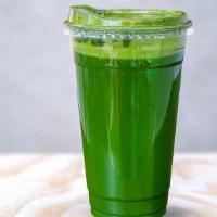 Glowing Green · Cucumber, celery, apple, spinach parsley, kale, ginger, lime.