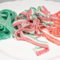 Assorted Belts 1. 1/2Lb · Includes a mix of cherry raspberry, pink lemonade, and green apple  belts