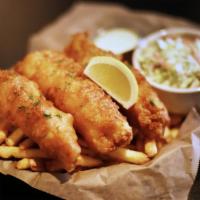 Fish 'N' Chips · You can't go wrong this choice! Three pieces of in-house beer battered cod served with a sid...