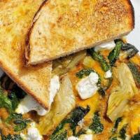 Seasonal Omelet · summer squash | romanesco | pea tendrils | goat cheese | toast